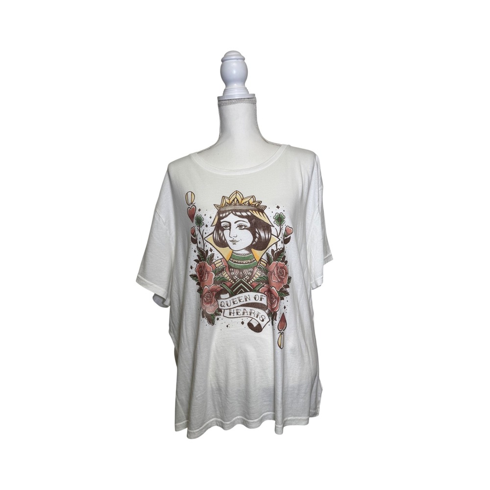 Lucky Brand Women's White Queen of Hearts Graphic Short Sleeve Shirt Size XXL